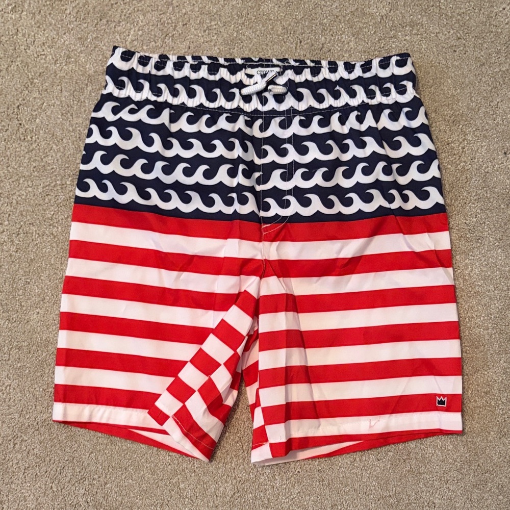 Boys Red and Blue Wave Pattern Swim Shorts